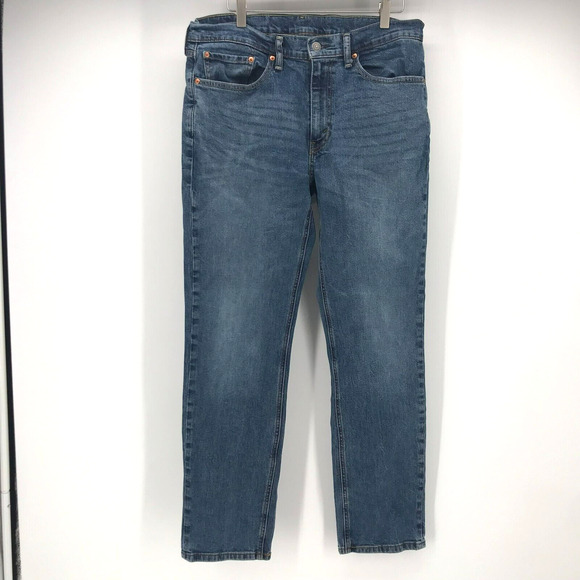 Levis Jeans Mens 34*32 Medium Blue Straight Leg Cotton Stretch Mid Rise Pockets - Picture 1 of 16